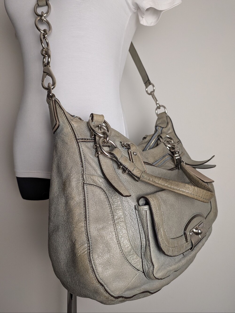Rare Vintage Beautiful Soft Sage Green Large Heavy Leather Coach Handbag
